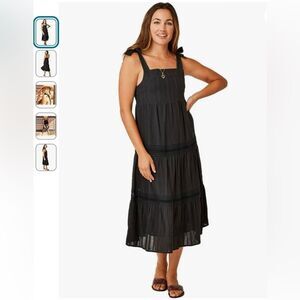 Carve Design 100% Organic Cotton Black Tier Tie Shoulder Prairie Kiera Dress XS